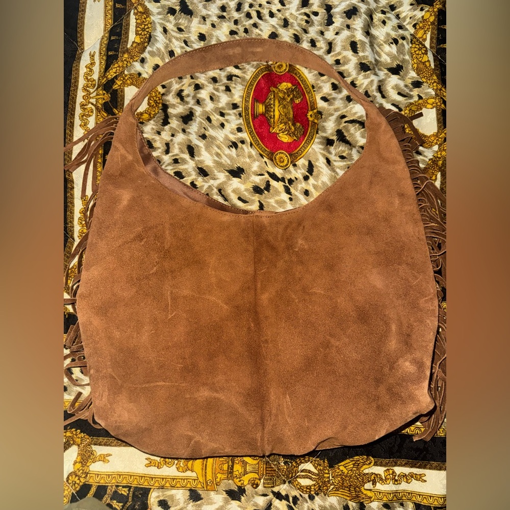Haute hippie Brown suede shoulder bag with fringe - Picture 2 of 8